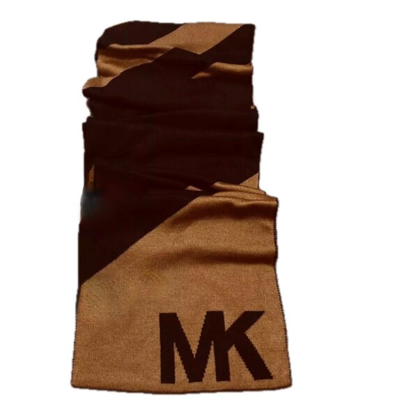 😊Michael Kors Unisex Logo Scarf Bi-Color Brown Black Diagonal Stripe Acrylic - Picture 2 of 6